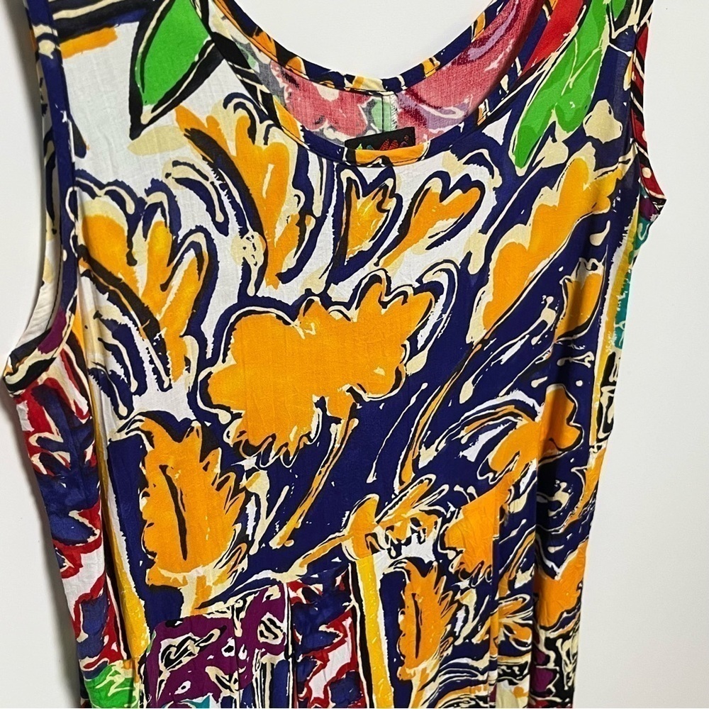 Jam’s World Vintage bold floral bright abstract garden vibrant tank dress - Picture 2 of 7